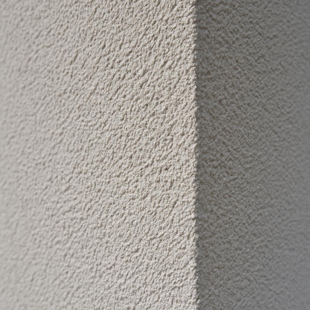 Detailní pohled na venkovní nátěr fasády (Most). Realizace nátěru