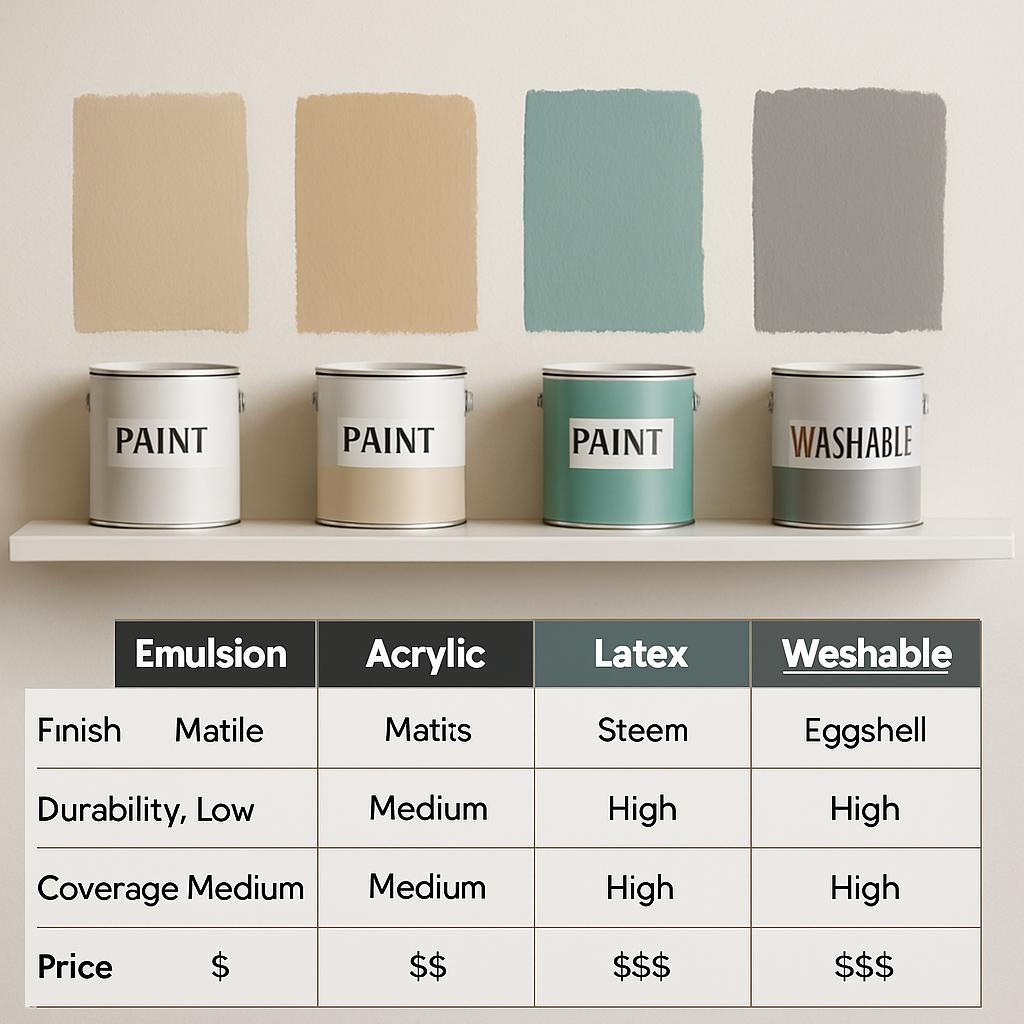 Inspirace pro malování bytů (Karviná). Tabulka: srovnání typů barev pro interiéry Inspirace pro malování bytů (Karviná). Tabulka: srovnání typů barev pro interiéry