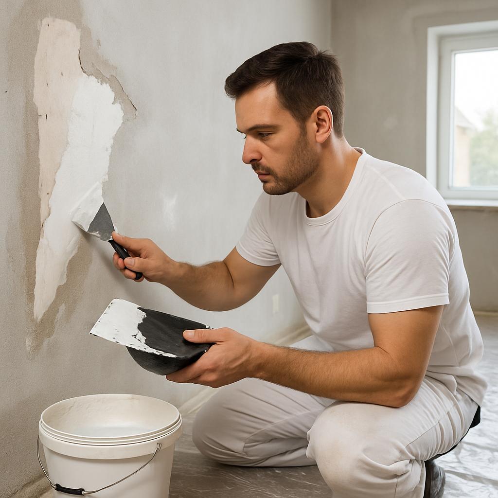 Postupy krok za krokem při moderní malování bytu (Prostějov). Krok 2: Opravy stěn a výběr základního nátěru