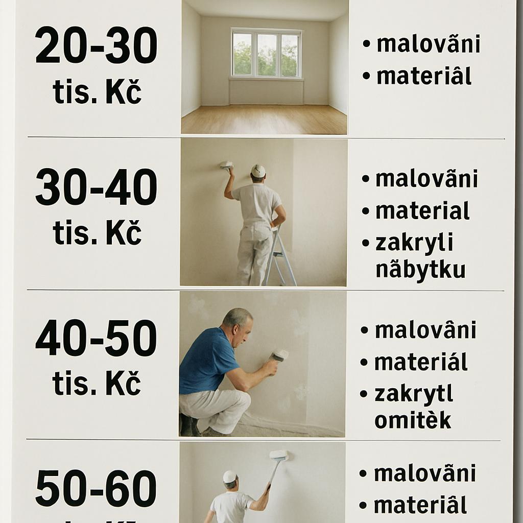 Rychlý návod k cenám malování bytu (Teplice). Orientační rozpětí cen a co všechno cena obnáší