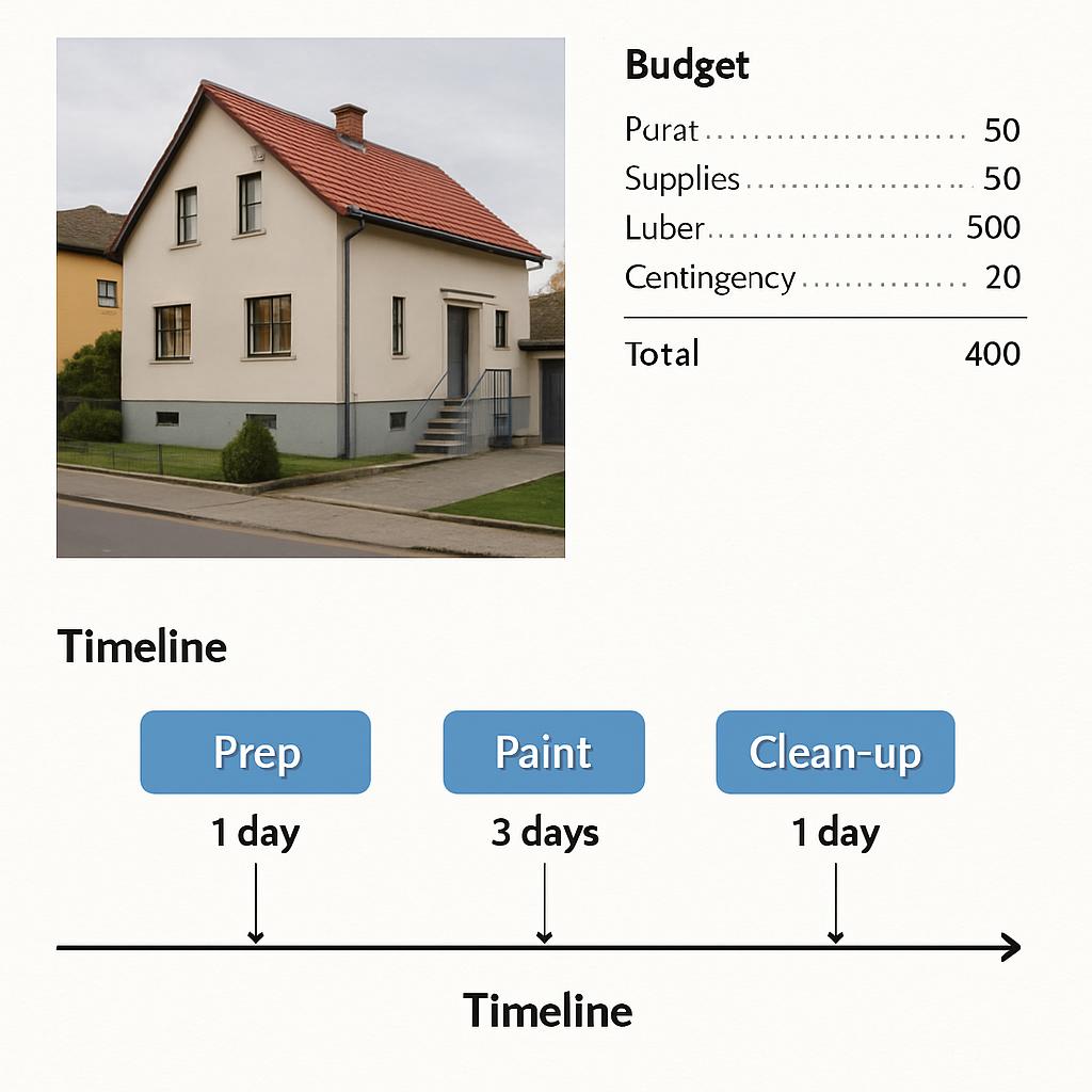 Inspirace pro malování domu (Olomouc). Rozpočet a časová osa