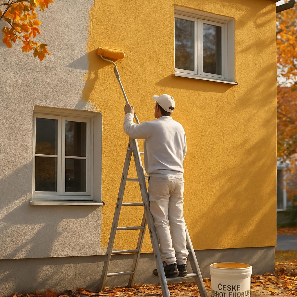 Detailní pohled na cena nátěru fasády (České Budějovice). Roční období a tempo prací