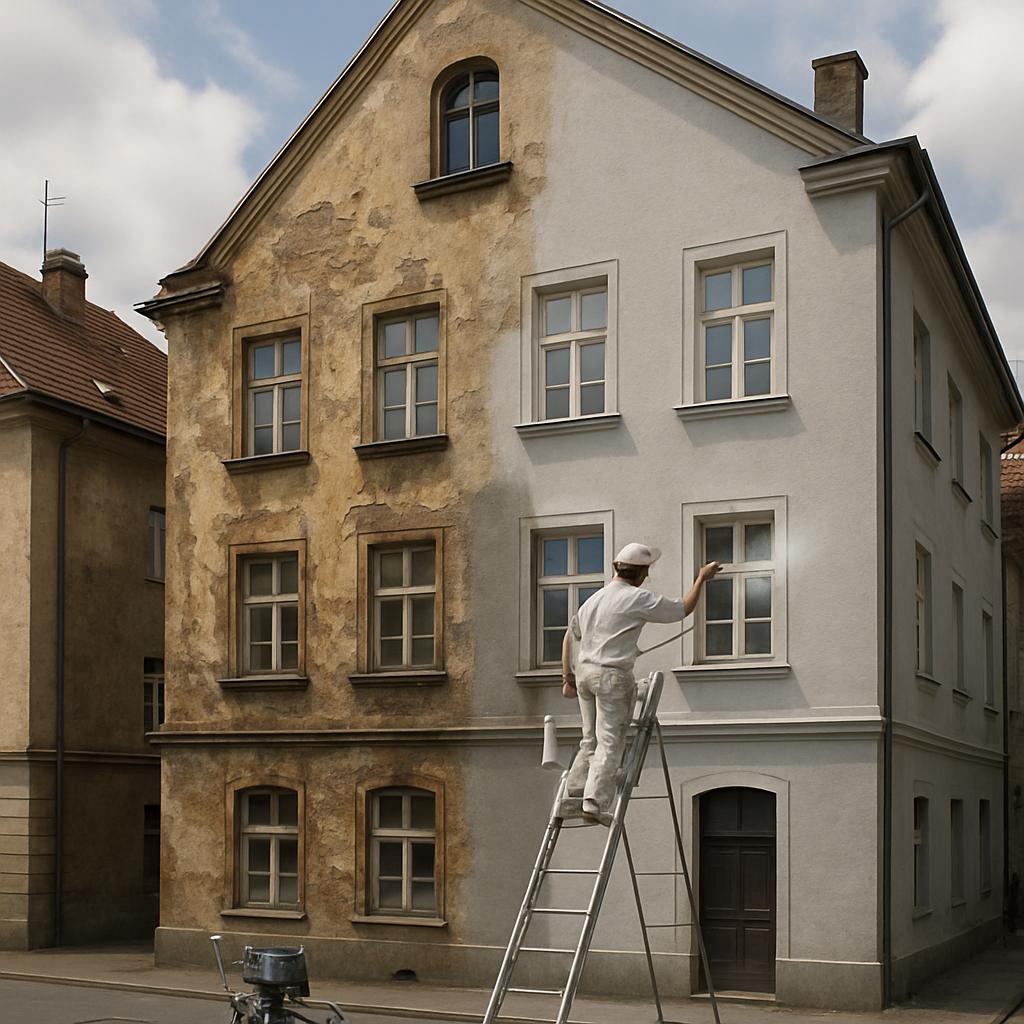 Inovativní řešení v rámci nátěr staré fasády (Liberec). Aplikace: moderní techniky a precizní práce