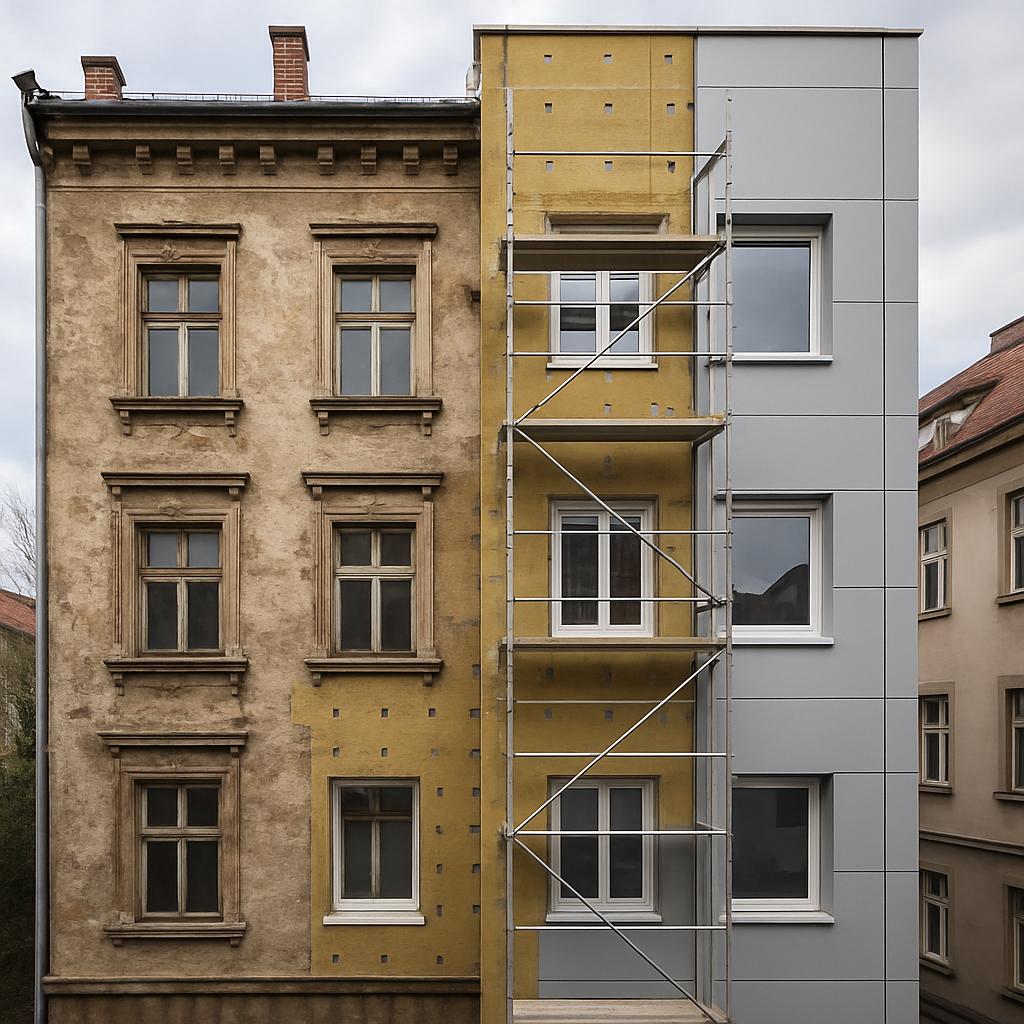 Jak zvládnout renovace staré fasády (Liberec). Izolace a konverze pláště Jak zvládnout renovace staré fasády (Liberec). Izolace a konverze pláště