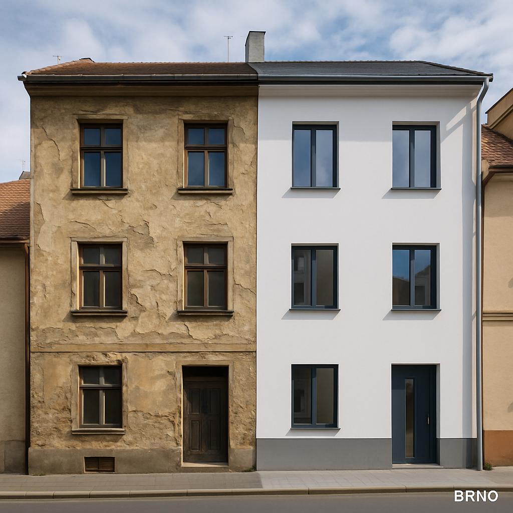 Zajímavé zkušenosti s renovace fasády (Brno). Volba materiálů a fasádního systému