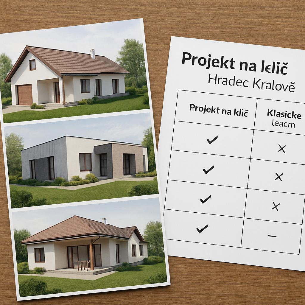 Detailní pohled na projekty domů na klíč (Hradec Králové). Tabulka srovnání: projekt na klíč vs. klasické řešení