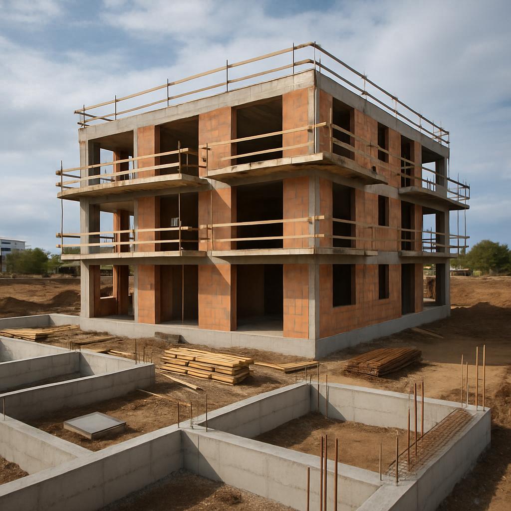 Postupy krok za krokem při bytovy dum na klíč (Praha). Krok 2: Základy a hrubá stavba