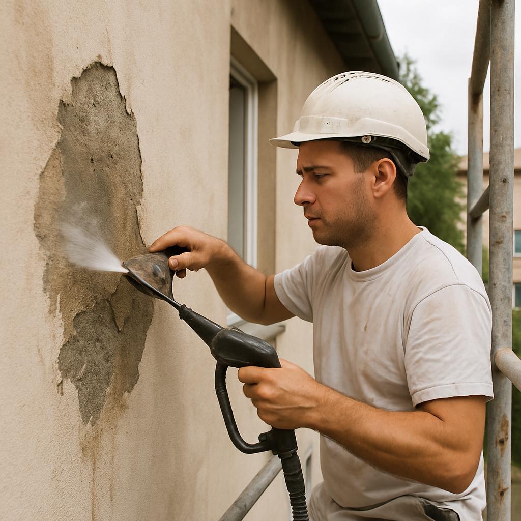Postupy krok za krokem při nátěr fasády cena (Havířov). Krok 2 – Čištění a opravy povrchu