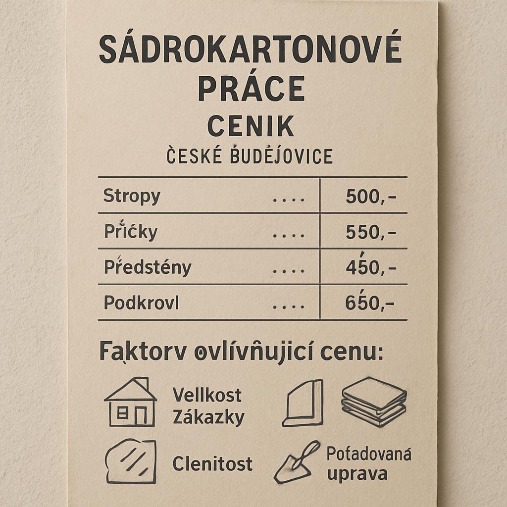 Detailní pohled na sádrokartonové práce ceník (České Budějovice). Faktory, které ovlivňují cenu