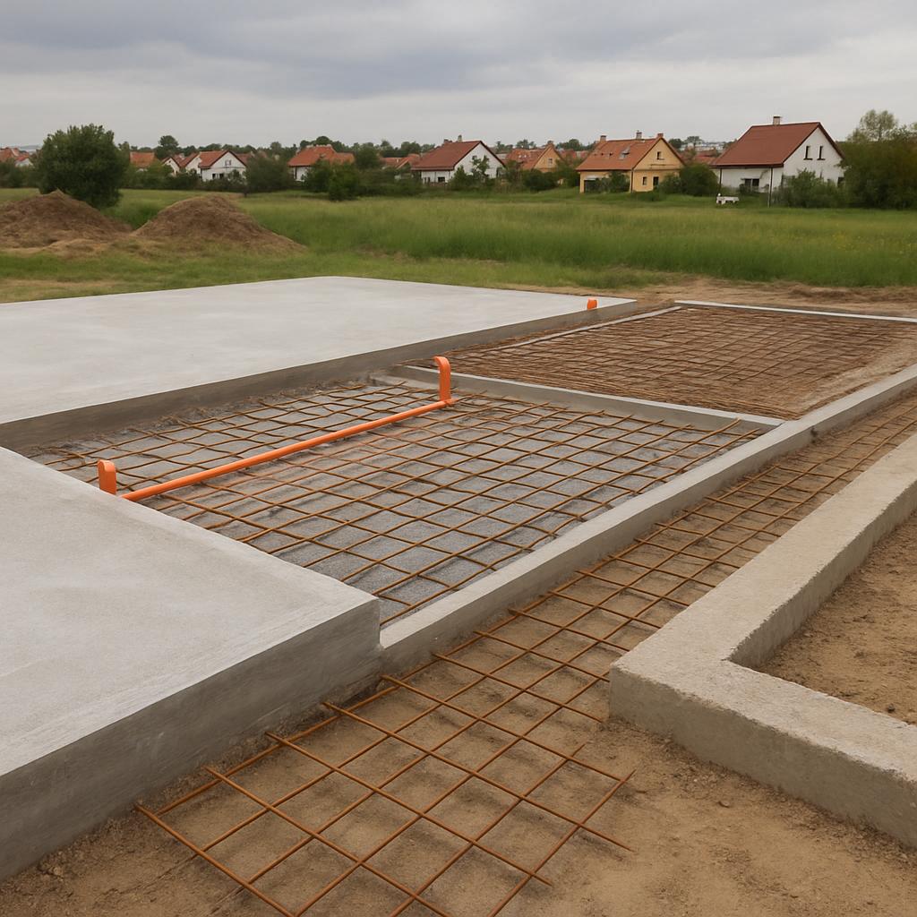 Detailní pohled na základová deska (Hradec Králové). Typy základových desek a kdy je která varianta vhodná Detailní pohled na základová deska (Hradec Králové). Typy základových desek a kdy je která varianta vhodná