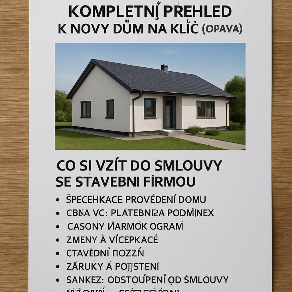 Kompletní přehled k novy dum na klíč (Opava). Co si vzít do smlouvy se stavební firmou Kompletní přehled k novy dum na klíč (Opava). Co si vzít do smlouvy se stavební firmou