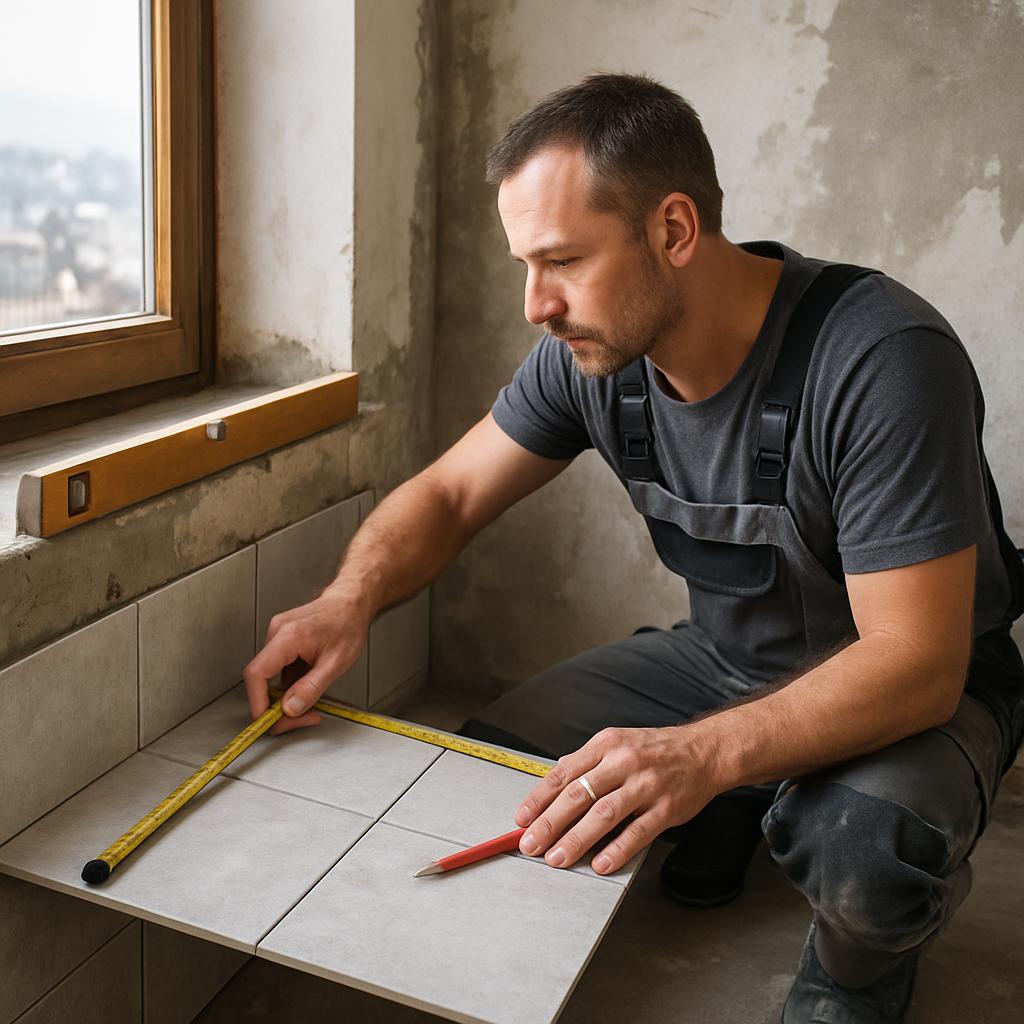 Postupy krok za krokem při obkladačské práce (Jablonec nad Nisou). Navrhování rozložení a měření ploch