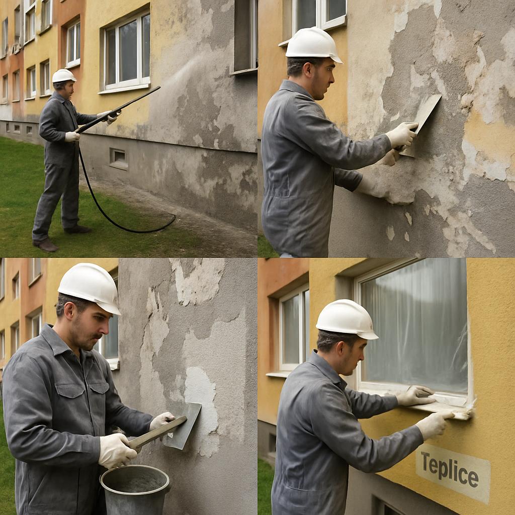 Rychlý návod k nátěrům fasád panelových domů (Teplice). Co patří do pečlivé přípravy před samotným nátěrem