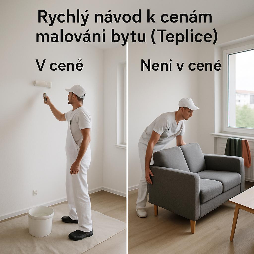 Rychlý návod k cenám malování bytu (Teplice). Co obnáší cena a co nikoli