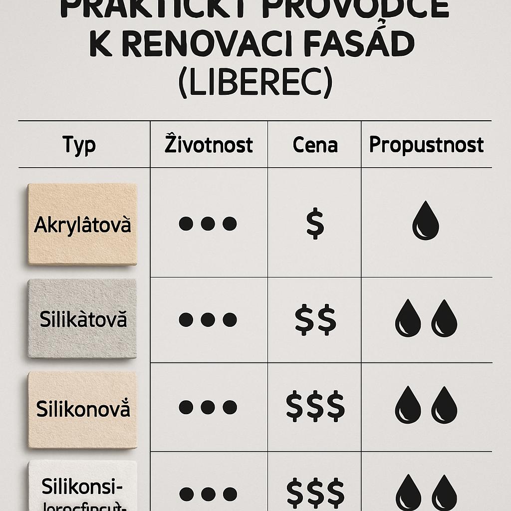 Praktický průvodce k renovaci fasád (Liberec). Tabulka srovnání materiálů pro fasádu Praktický průvodce k renovaci fasád (Liberec). Tabulka srovnání materiálů pro fasádu