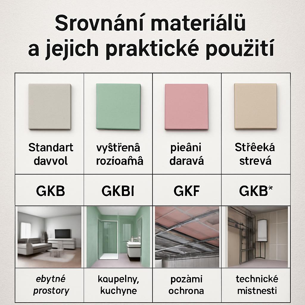 Inovativní řešení v rámci kompletní sádrokartonové prací (Havířov). Tabulka: Srovnání materiálů a jejich praktické použití Inovativní řešení v rámci kompletní sádrokartonové prací (Havířov). Tabulka: Srovnání materiálů a jejich praktické použití