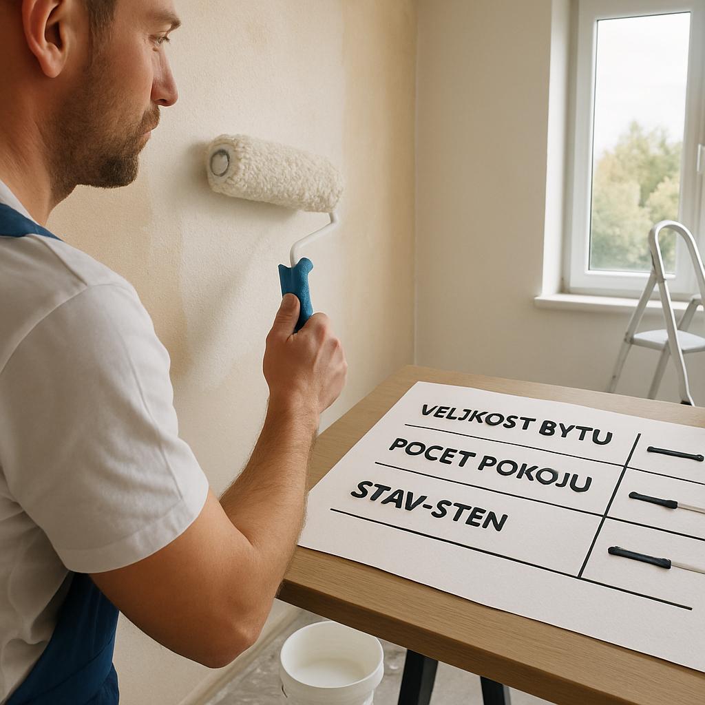 Detailní pohled na malování bytu cena (Třinec). Tabulka: Krátký přehled faktorů a jejich vlivu na cenu