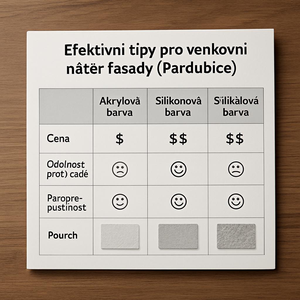 Efektivní tipy pro venkovní nátěr fasády (Pardubice). Tabulka srovnání materiálů pro venkovní nátěr fasády Efektivní tipy pro venkovní nátěr fasády (Pardubice). Tabulka srovnání materiálů pro venkovní nátěr fasády