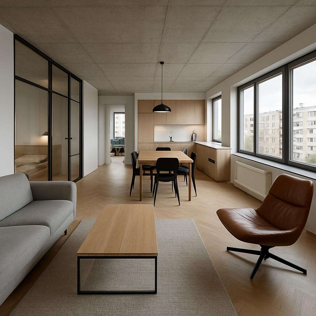 Kreativní nápady pro rekonstrukce panelových domů (Praha). Otevřený prostor a optimální rozdělení zón Kreativní nápady pro rekonstrukce panelových domů (Praha). Otevřený prostor a optimální rozdělení zón