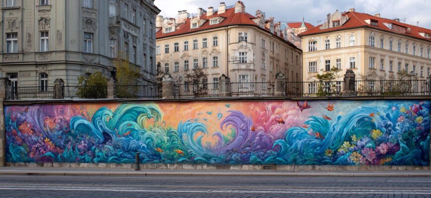 Kouzlo města pod obzorem zdí: inspirace pro malování na venkovní zeď v Praze