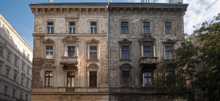 Postupy krok za krokem při renovaci fasády (Olomouc)