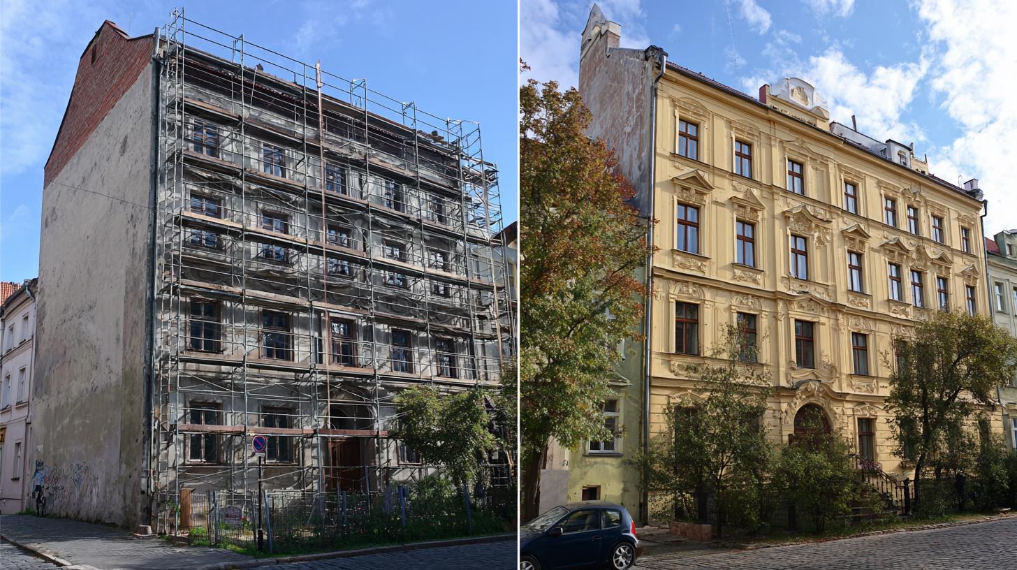Postupy krok za krokem při renovaci fasády (Olomouc). Krok 5: Realizace – samotná aplikace fasádních vrstev
