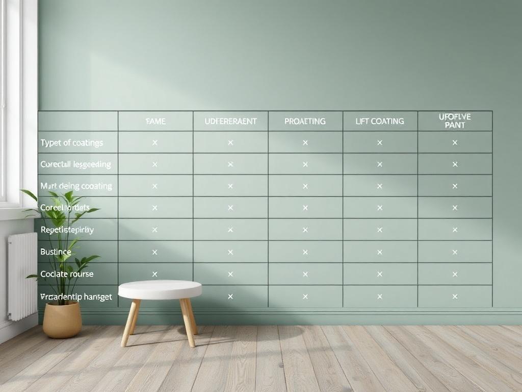 Moderní přístupy k malování pokojů (Mladá Boleslav). Tabulka: srovnání typů nátěrů a jejich vlastností