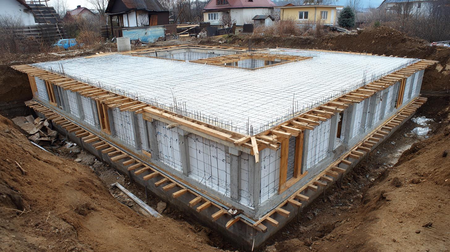 Detailní pohled na základové desky pro rd (Chomutov). Hydroizolace a tepelné izolace desky