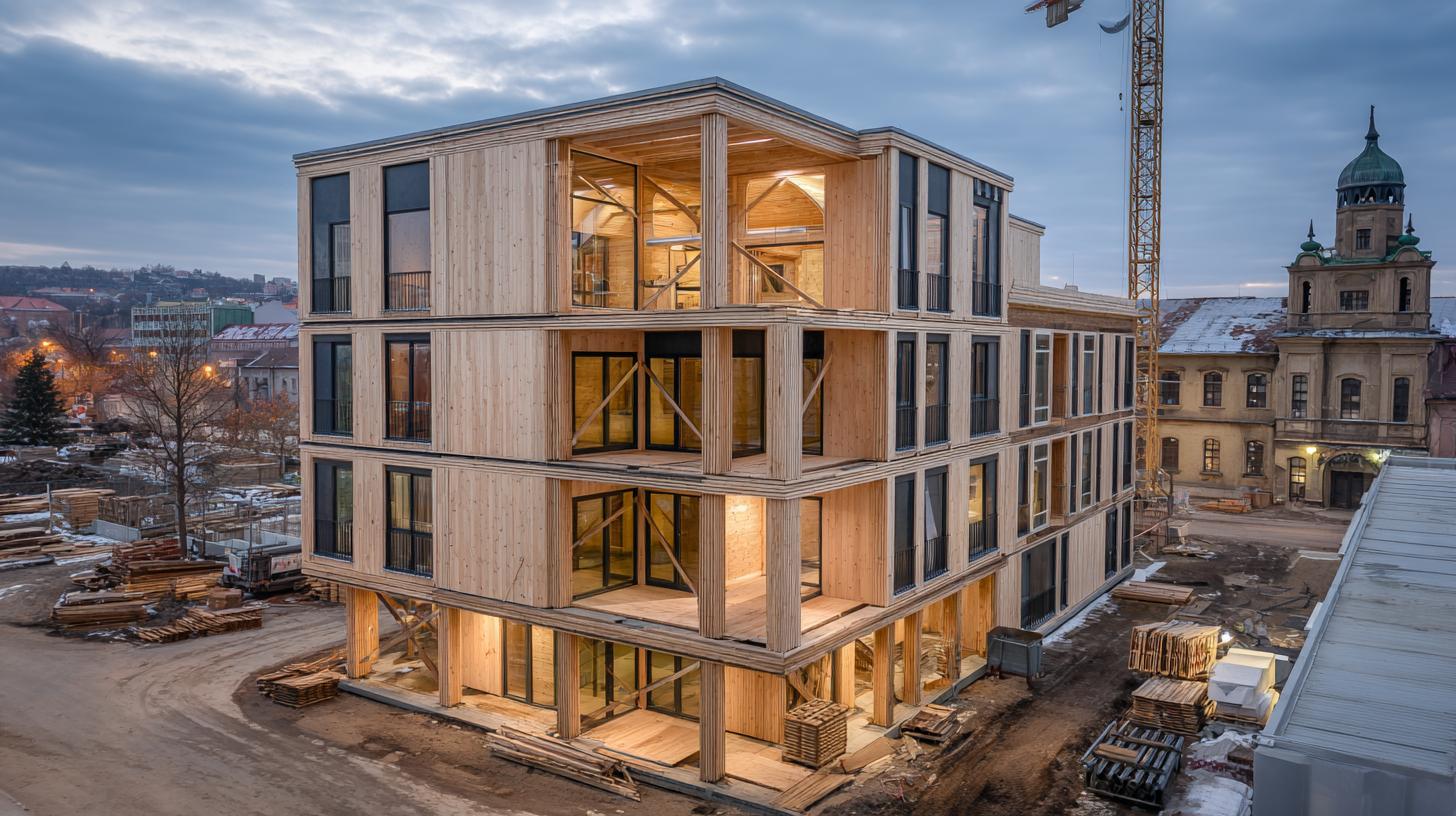 Inovativní řešení v rámci dřevostavba a montované domy (Hradec Králové). Materiály a technologie: CLT, dřevěné konstrukce, modulární systémy
