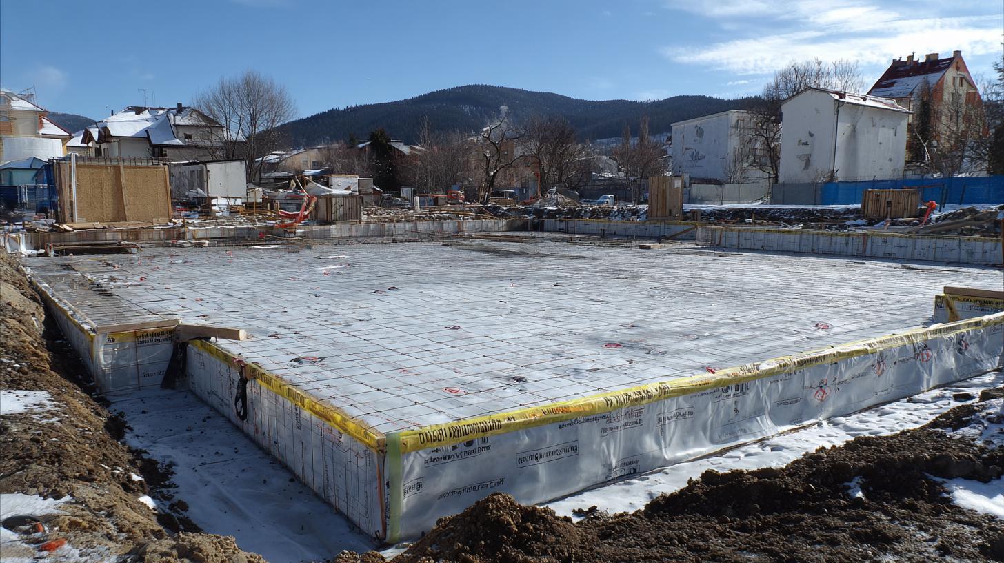 Detailní pohled na základová deska (Jablonec nad Nisou). Hydroizolace a radonová bariéra