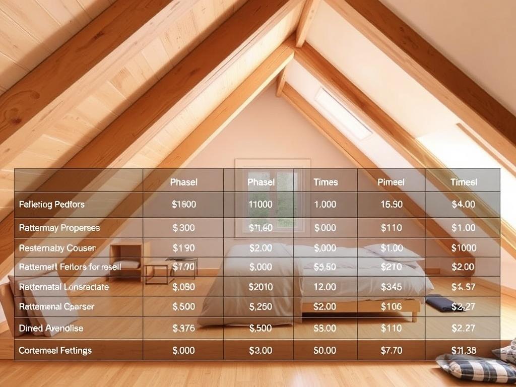 Postupy krok za krokem při půdní vestavby (Liberec). Tabulka: Přehled fází, časů a nákladů