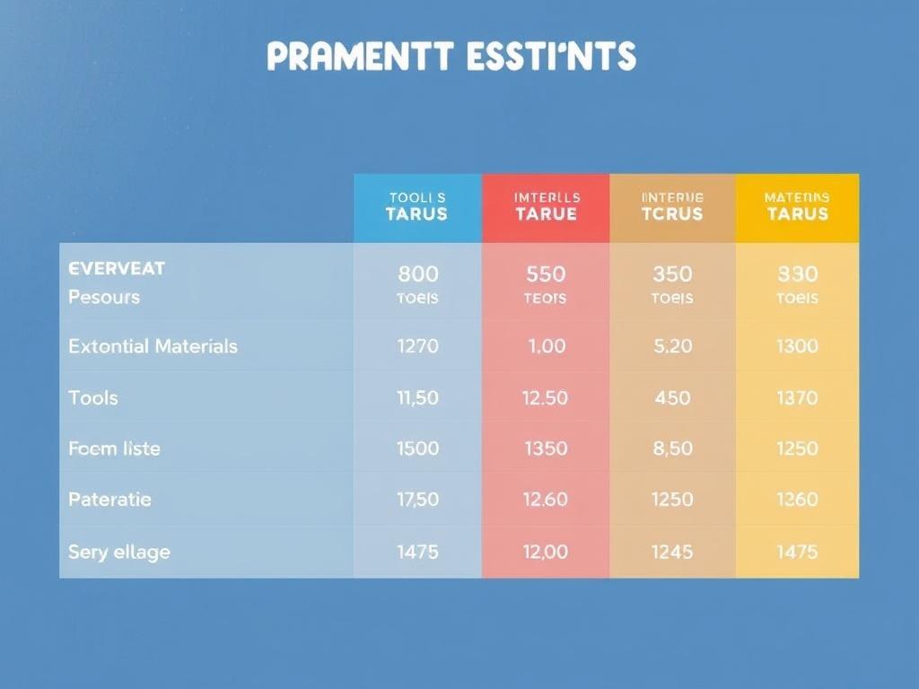 Kreativní nápady pro kalkulace malování bytu (Opava). Tabulka: Přehled nářadí, materiálů a časových odhadů