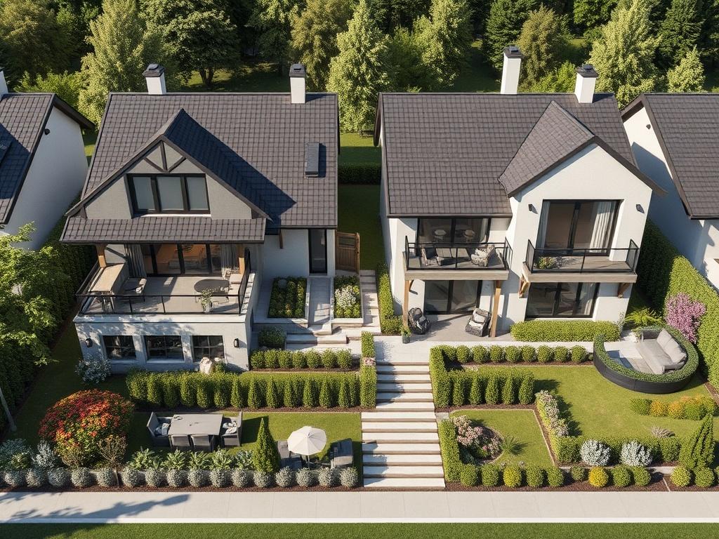 Detailní pohled na luxusní domy na klíč (Prostějov). Zahrady a venkovní prostory