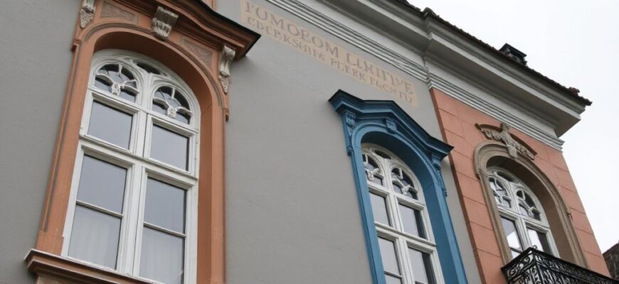 Detailní pohled na malování na fasádu (Brno)