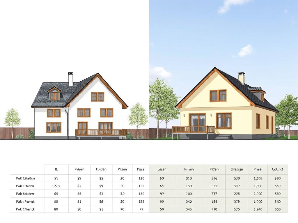 Detailní pohled na domy na miru (Plzeň). Tabulka: Fáze realizace a orientační náklady