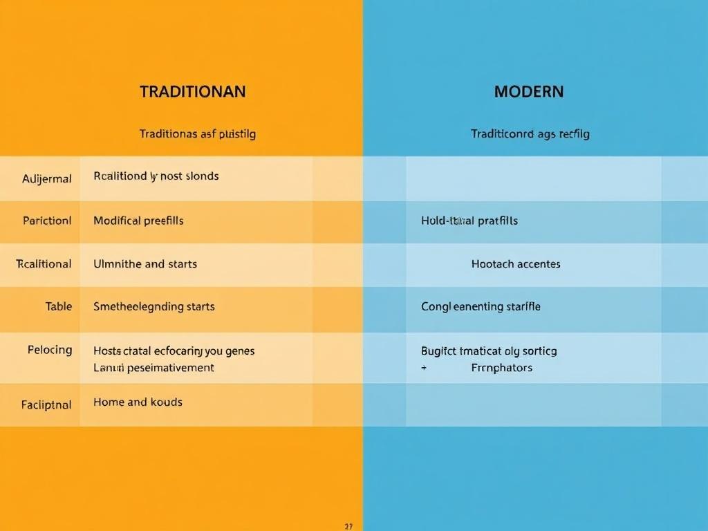 Moderní přístupy k malování bytů (Jablonec nad Nisou). Tabulka: srovnání tradičního a moderního přístupu k malování bytů