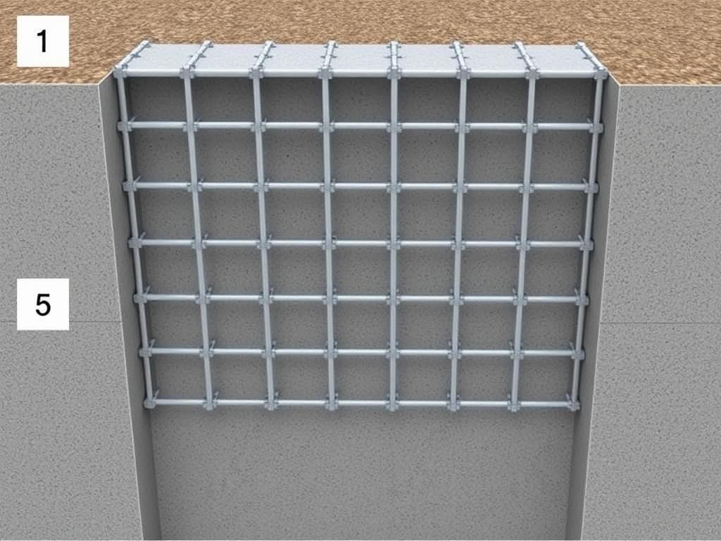 Postupy krok za krokem při základová deska (Most). Krok 5: Výztuž a kotvení – armatury, krytí a rozteče